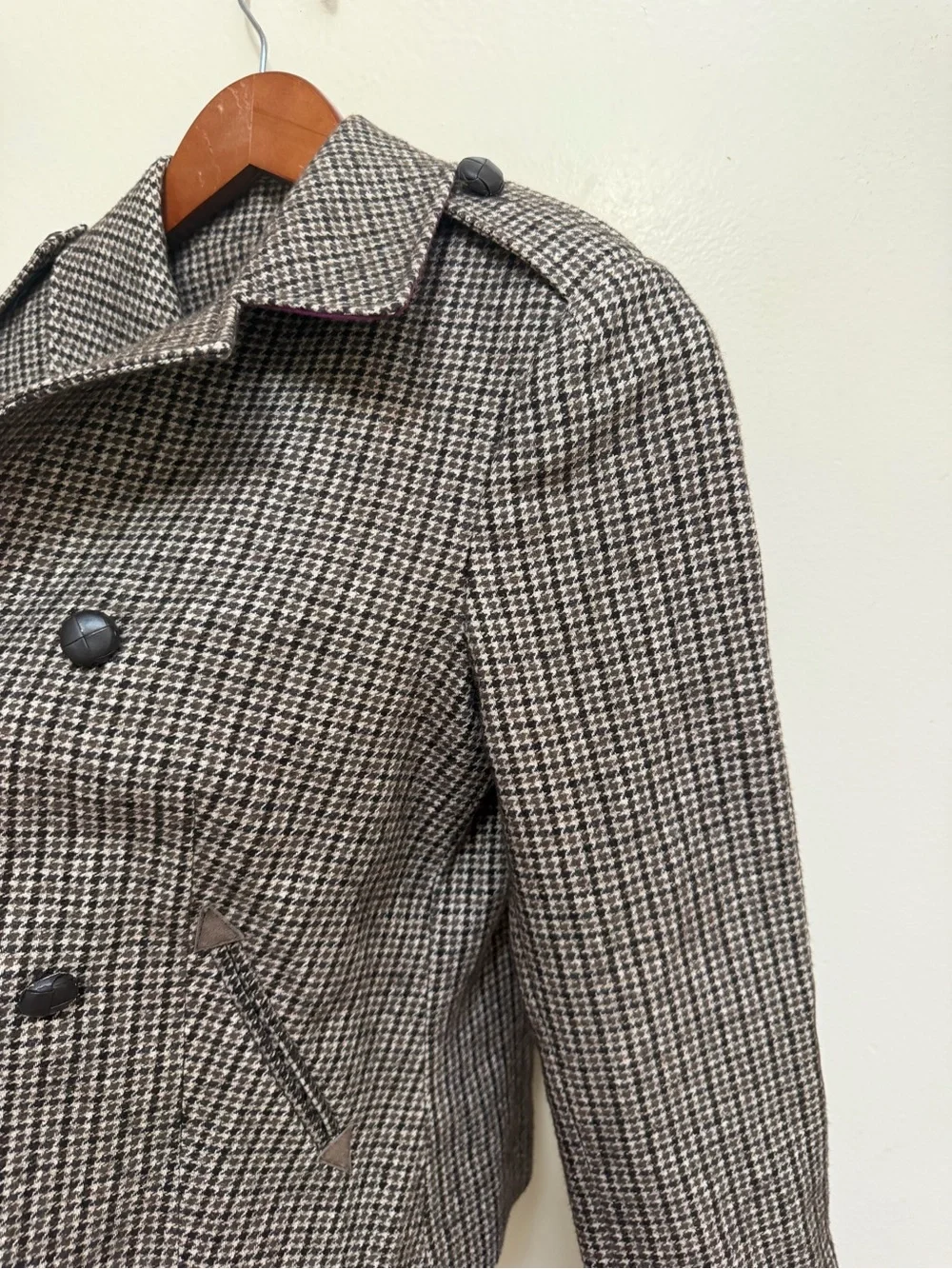 Cole Haan Houndstooth Peacoat Jacket - Brown & Cream